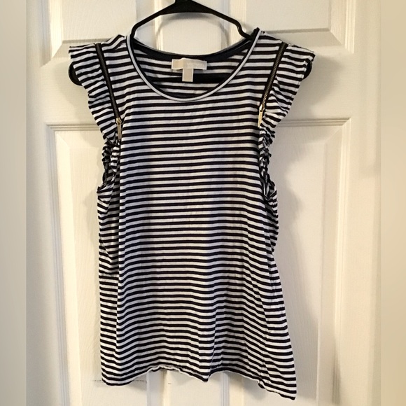 White and Blue Stripe Michael Kors Short Sleeve - Picture 1 of 7